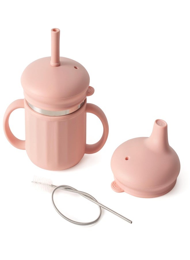 SELECTSHEN Stainless Steel Sippy Cup with Platinum Silicone Sleeve, Spill-Proof Spout & Pull-Proof Straw –Training Cup for Kids,Leak-Resistant, BPA-Free, Dishwasher Safe, with Handles & Brush - Image 1